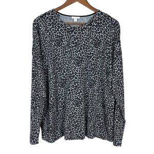 J. Jill Sweater Top Large Gray Leopard Animal Print Long Sleeve Lightweight Knit